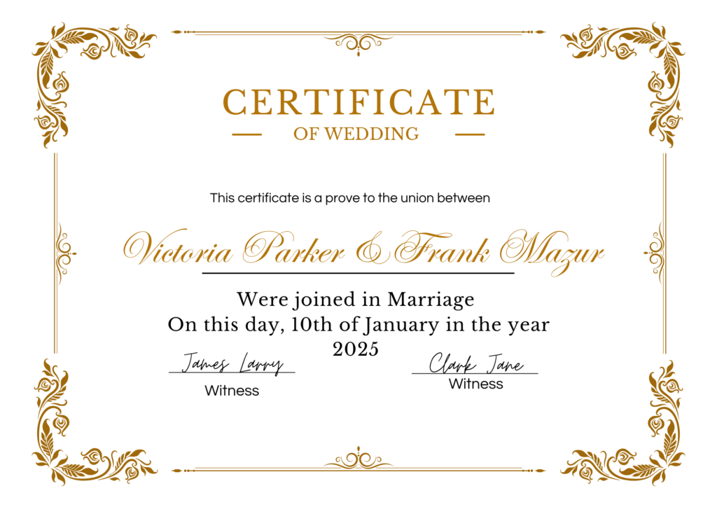 Wedding certificate Frank